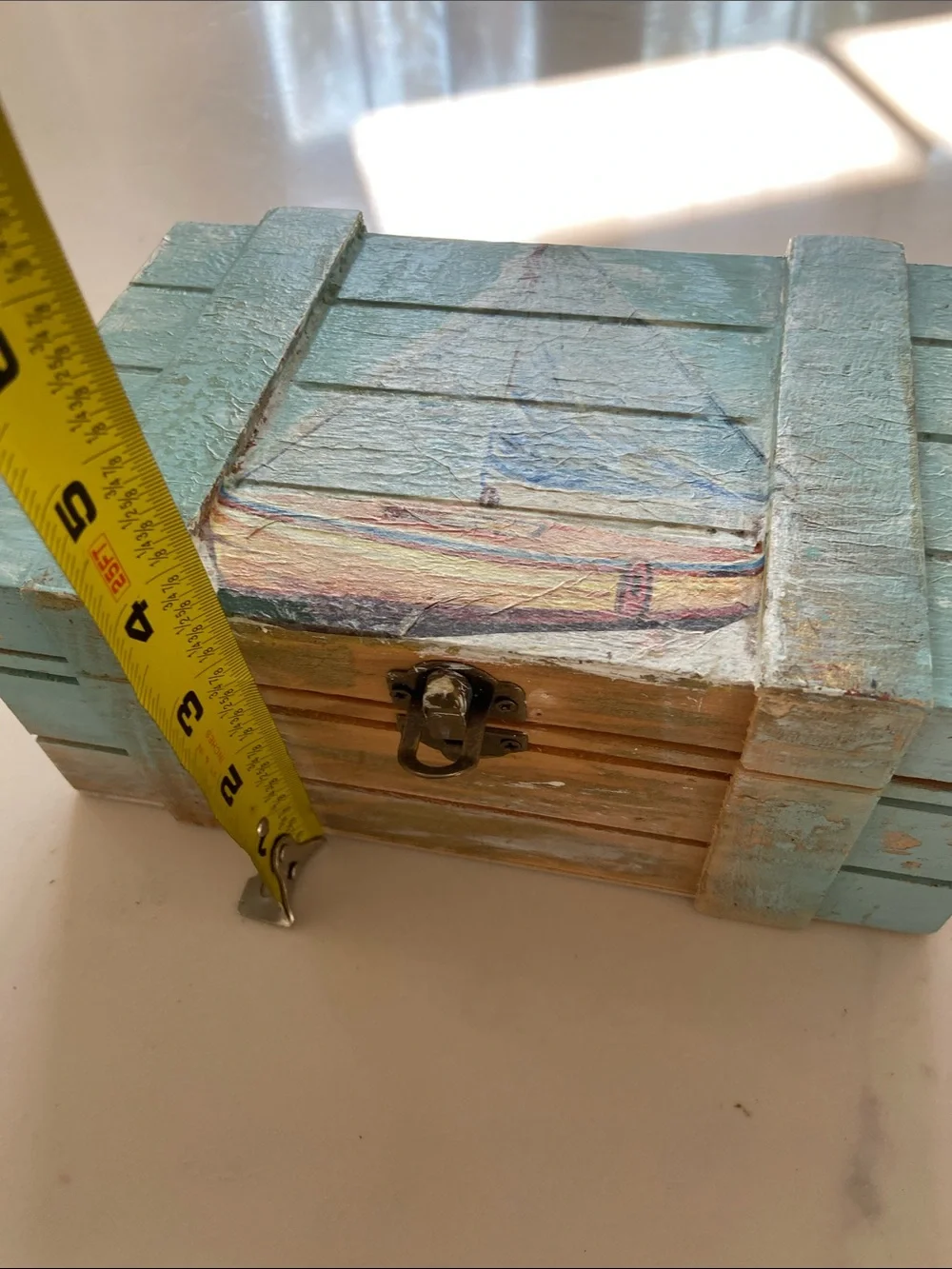 Coastal Wooden Trinket Box in Light Aqua - Nautical Accent